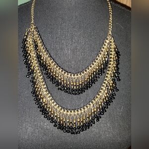 Vintage Gold and Black Beaded Bib Necklace and Bracelet set